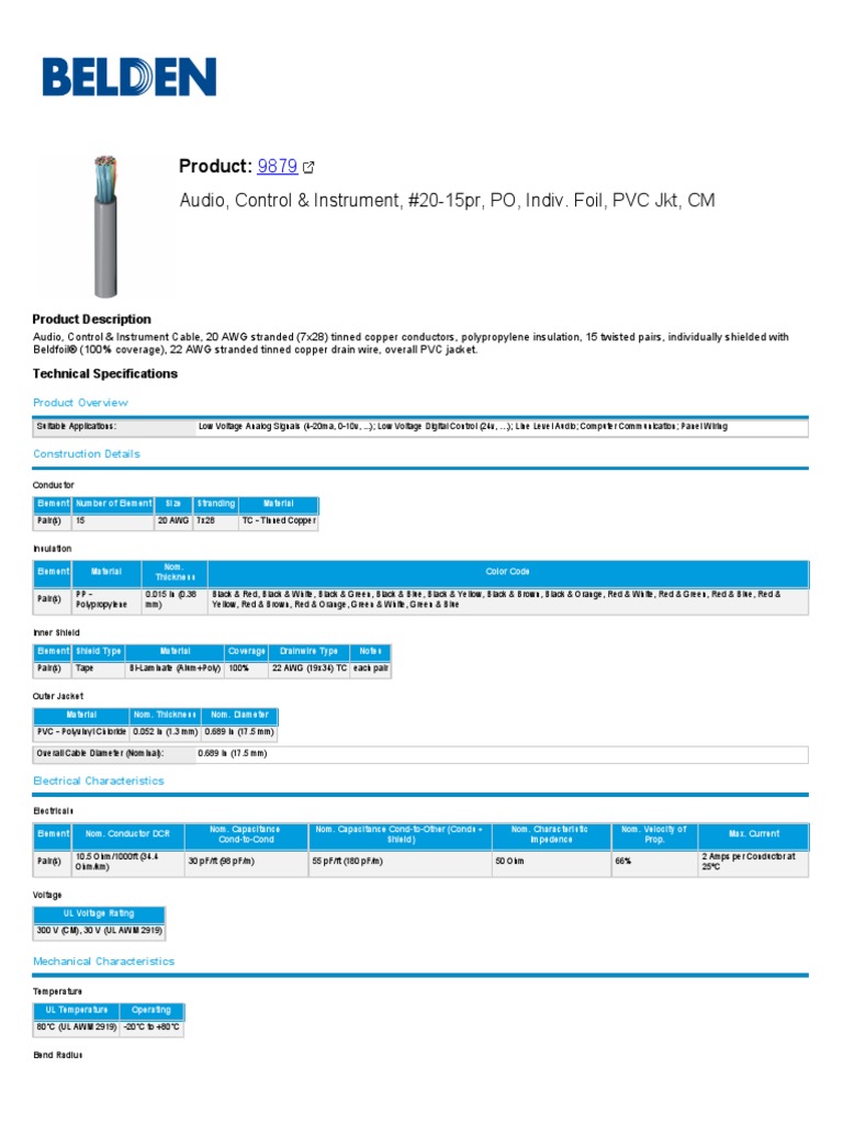 Control and Signal Cable 300V PDF Manufactured Goods Electrical