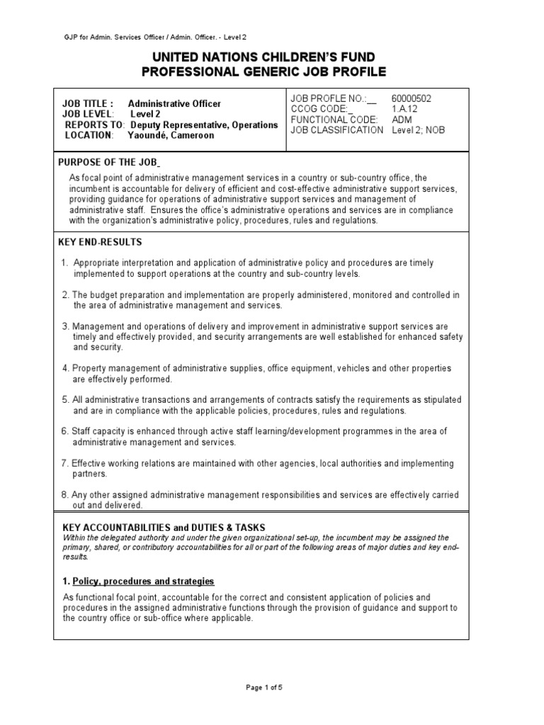 Administrative Officer Level 2 Profile | PDF | Leadership | Regulatory ...