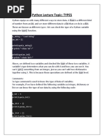 Lecture On Python Types.