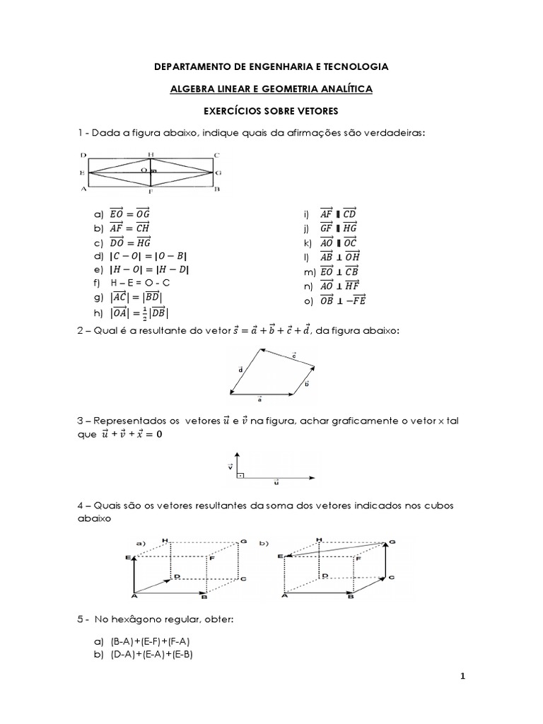 Lista de Exercícios Vetores | PDF | Vetor euclidiano | Triângulo