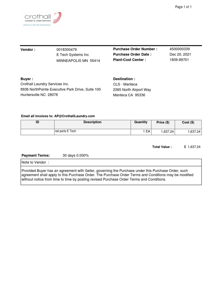 E Tech Systems Purchase Order Details | PDF | Technology & Engineering