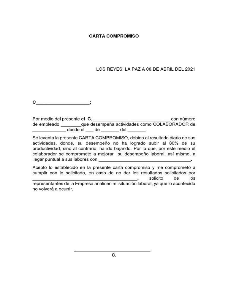 Carta de Compromiso Laboral | PDF | Crecimiento personal y profesional ...