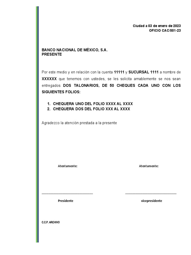 Solicitud de Chequera Banamex | PDF