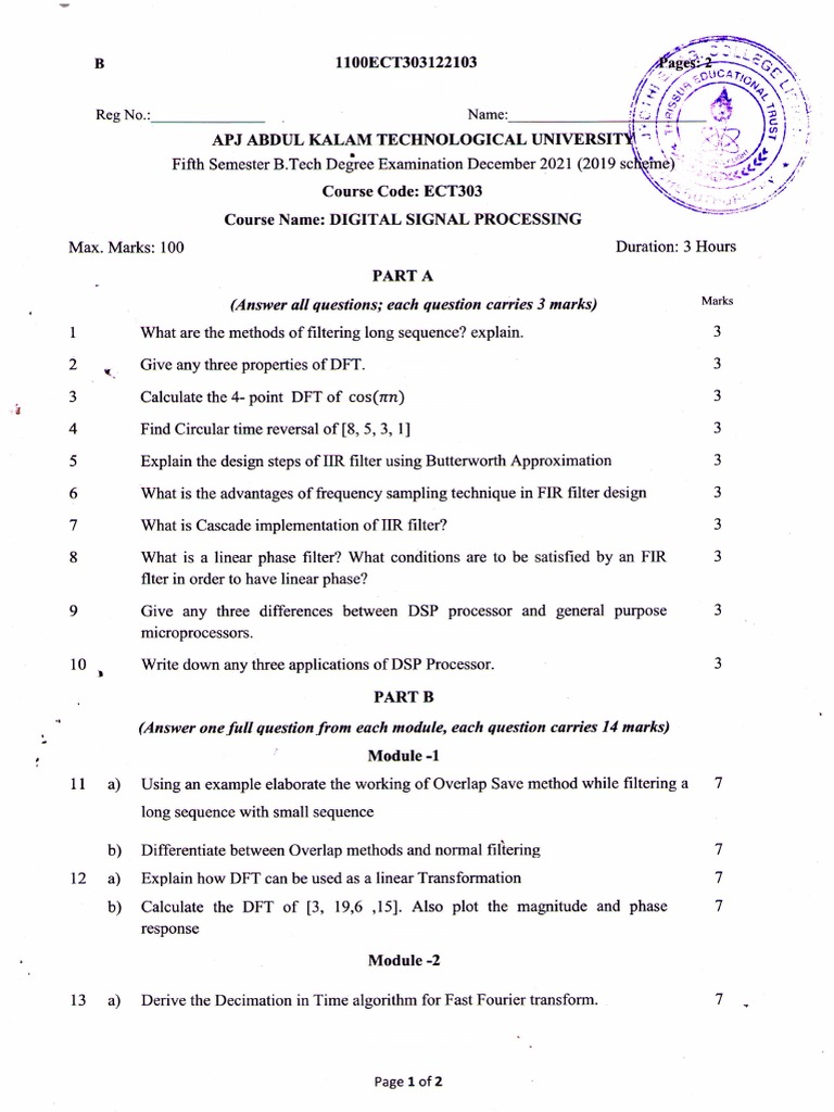 Digital Signal Processing Exam Questions | PDF | Digital Signal ...