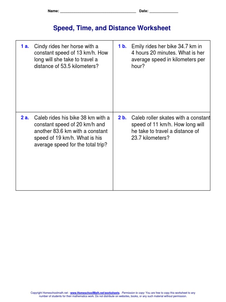 Speed, Time, and Distance Worksheet | PDF