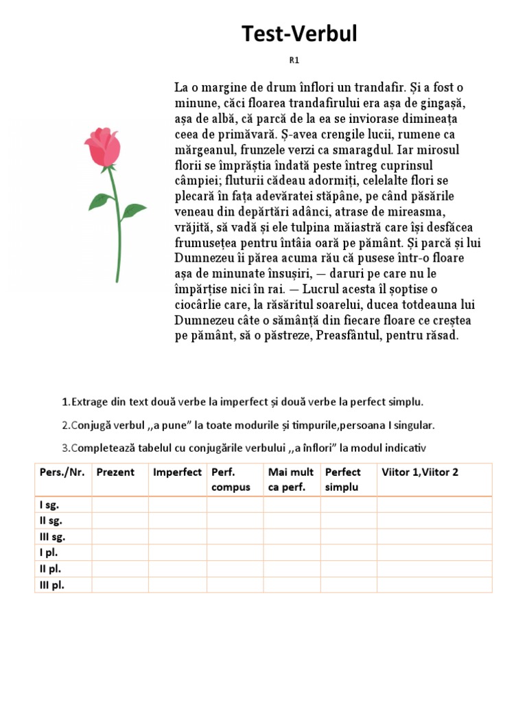 Test-Verbul-Rândul 1 Copie | PDF