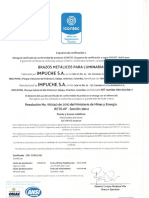 Certificado Brazos Metalicos para Luminarias Impuche