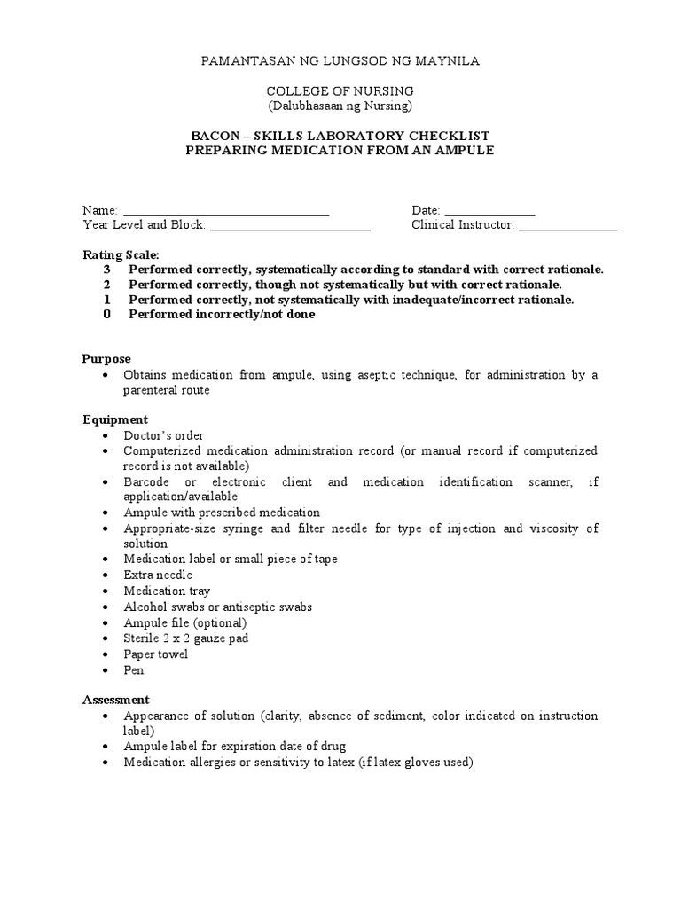 Preparing Medication from an Ampule PDF Syringe Injection (Medicine)