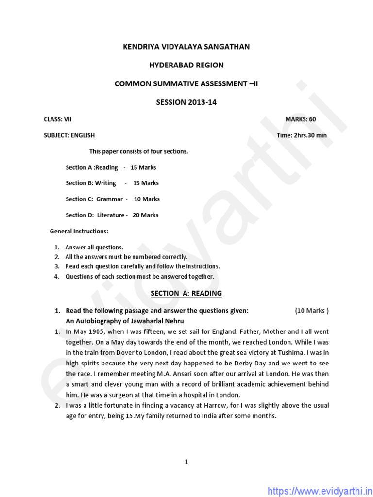Class 7 English Summative Assessment II | PDF | Language Arts & Discipline