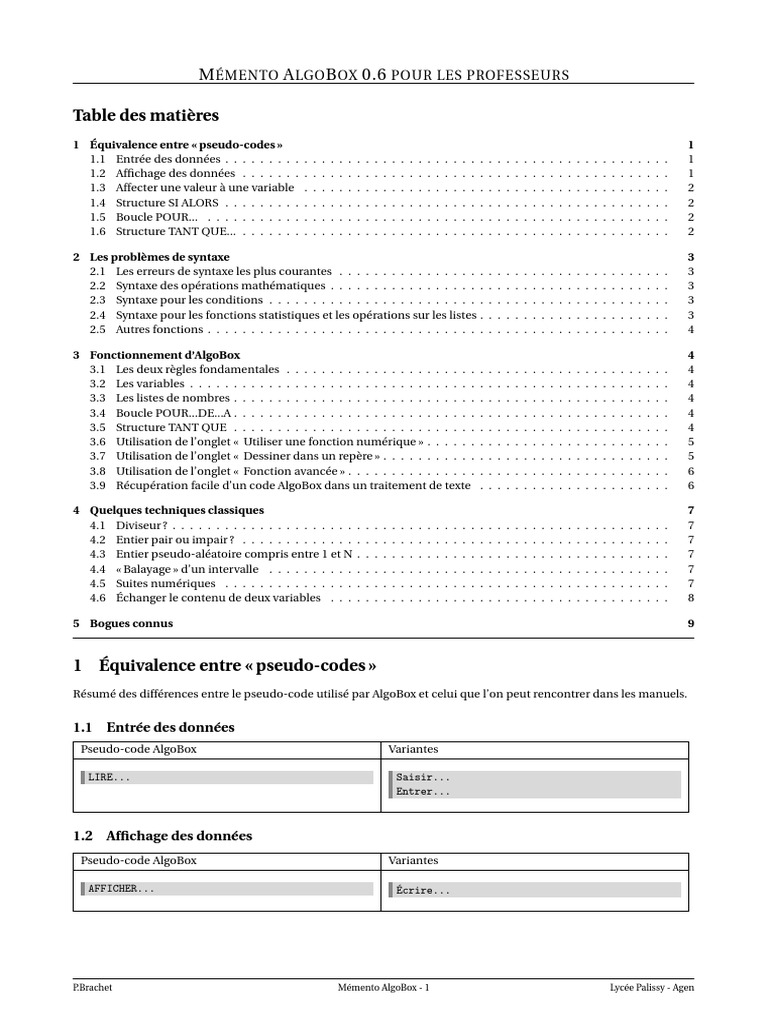 Mémento AlgoBox pour enseignants | PDF | Structure de contrôle ...