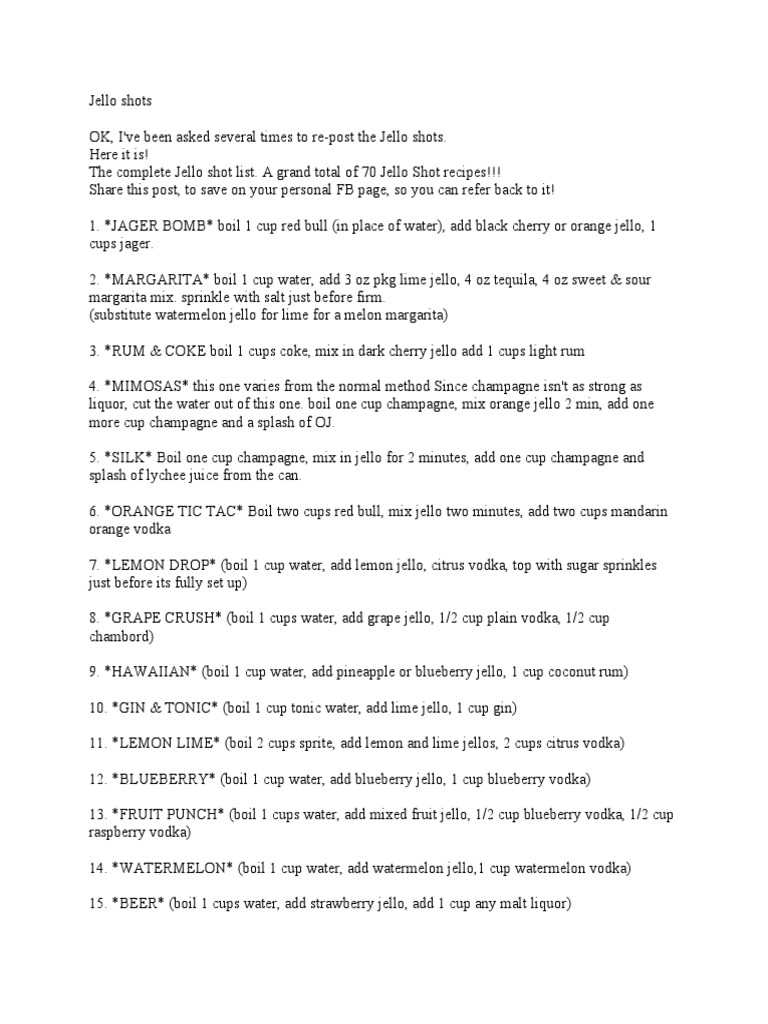 Jello Shots PDF Lime (Fruit) Distilled Drinks