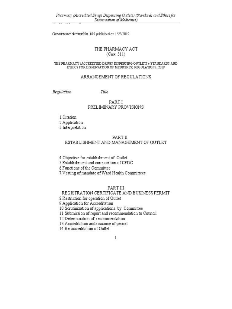The Pharmacy (Accredited Drug Dispensing Outlets) Standards and Ethics