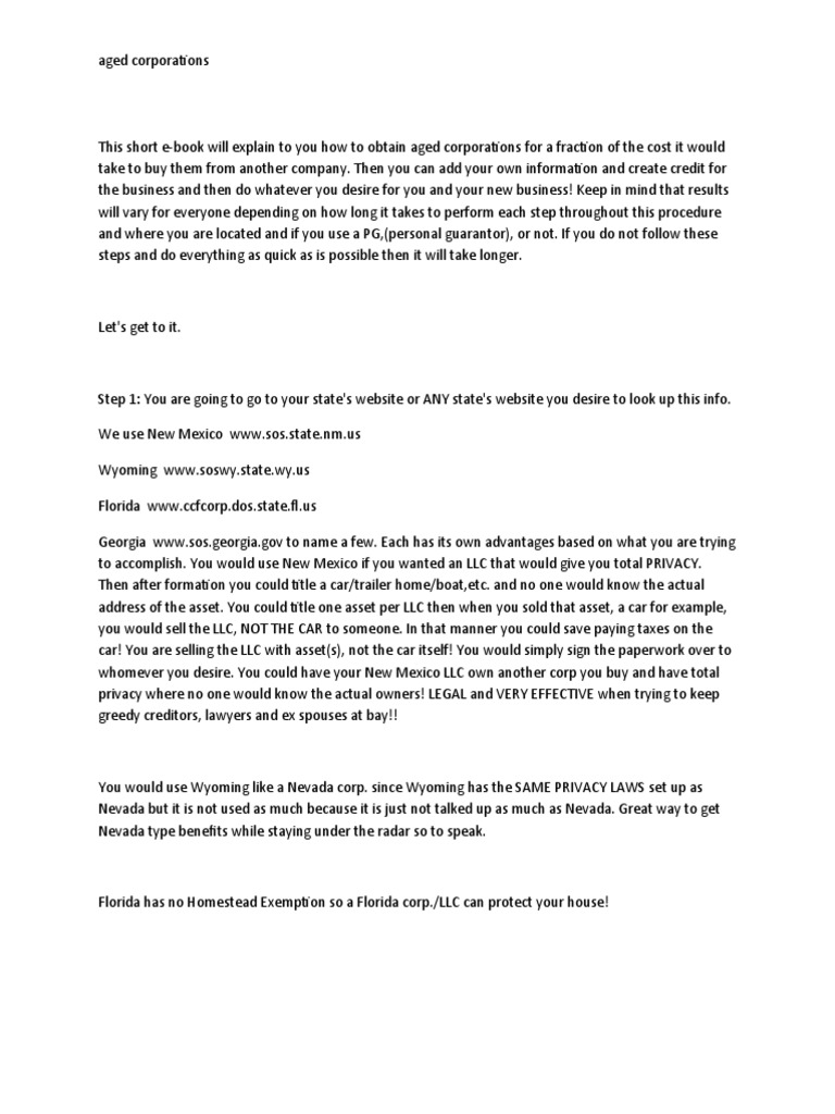 How to Revive an Aged Corporation and Establish Business Credit PDF