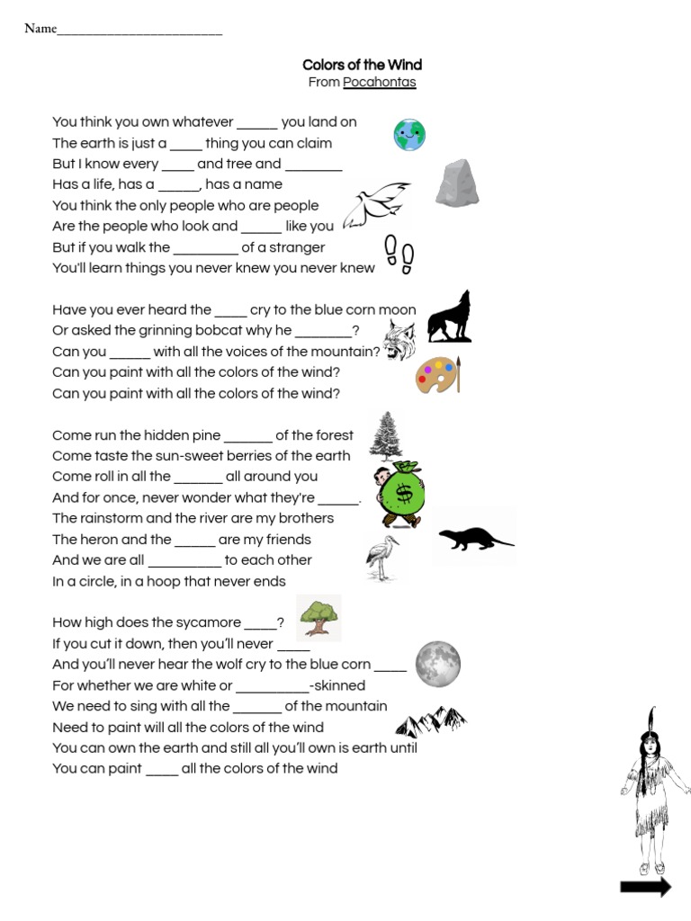 Colors of the Wind Lyrics Analysis | PDF | Home & Garden | Poetry