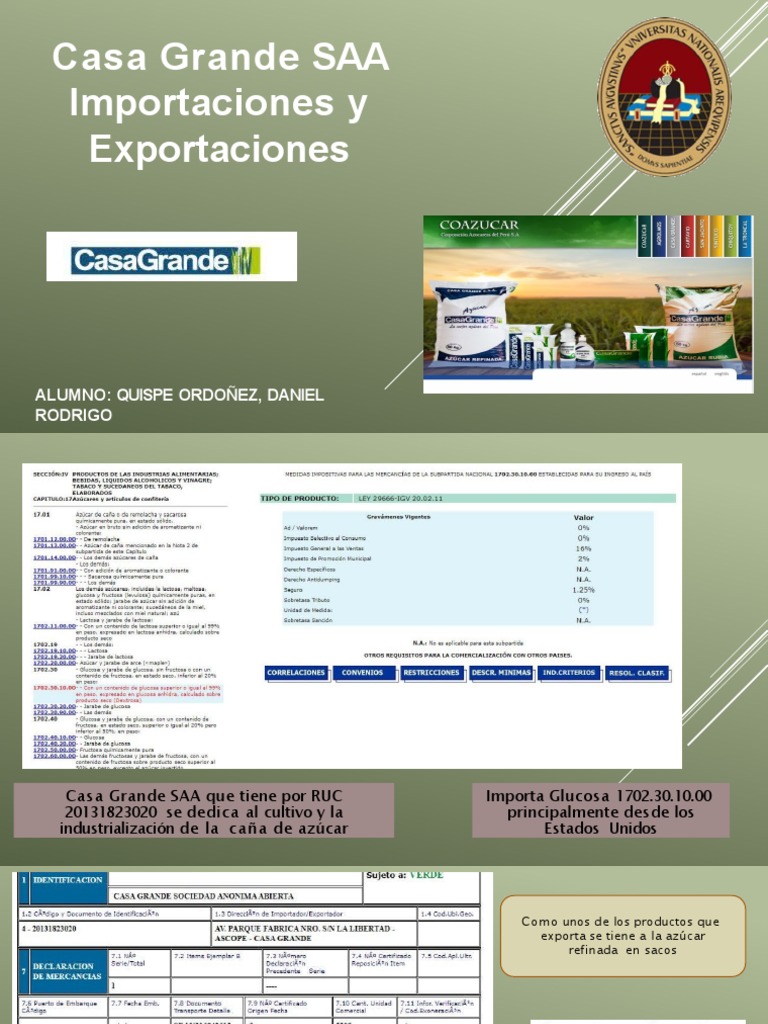 Daniel Rodrigo Quispe Ordoñez - CASA GRANDE SAA, Importaciones y ...