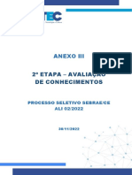 Processo Seletivo SEBRAE/CE ALI 02/2022 Avaliação Conhecimentos