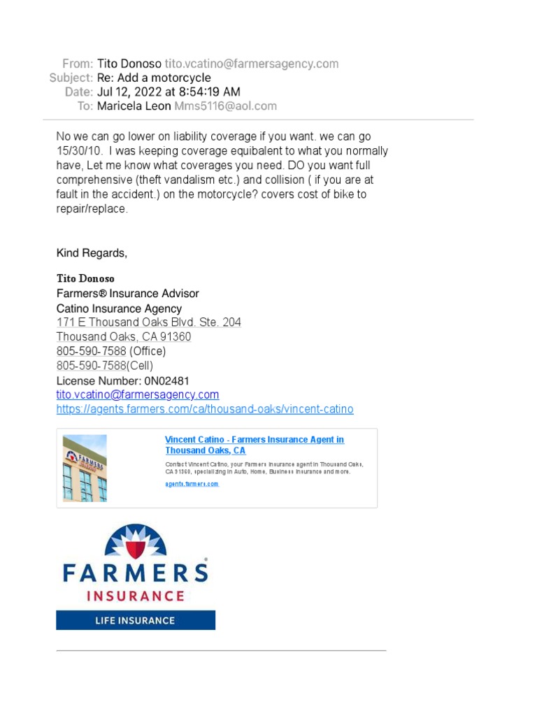 Motorcycle Insurance Coverage Inquiry | PDF | Insurance | Vehicle Insurance