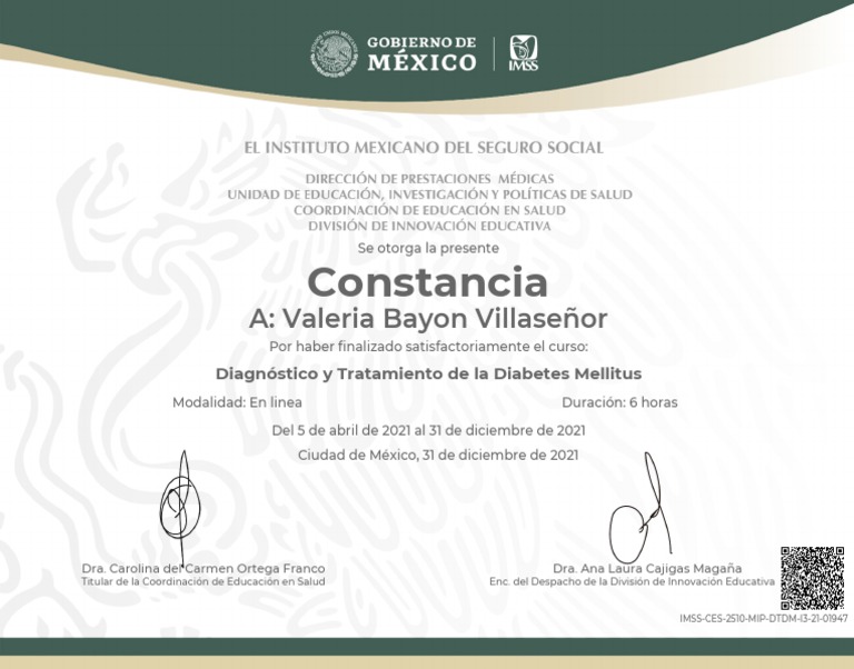 Certificado de Curso en Diabetes Mellitus | PDF | Relaciones personales