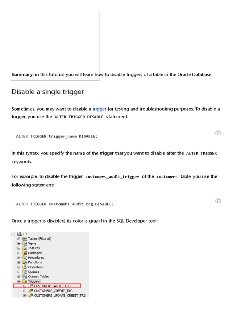 10.5 Oracle Disable Triggers by Practical Examples | PDF | Software ...