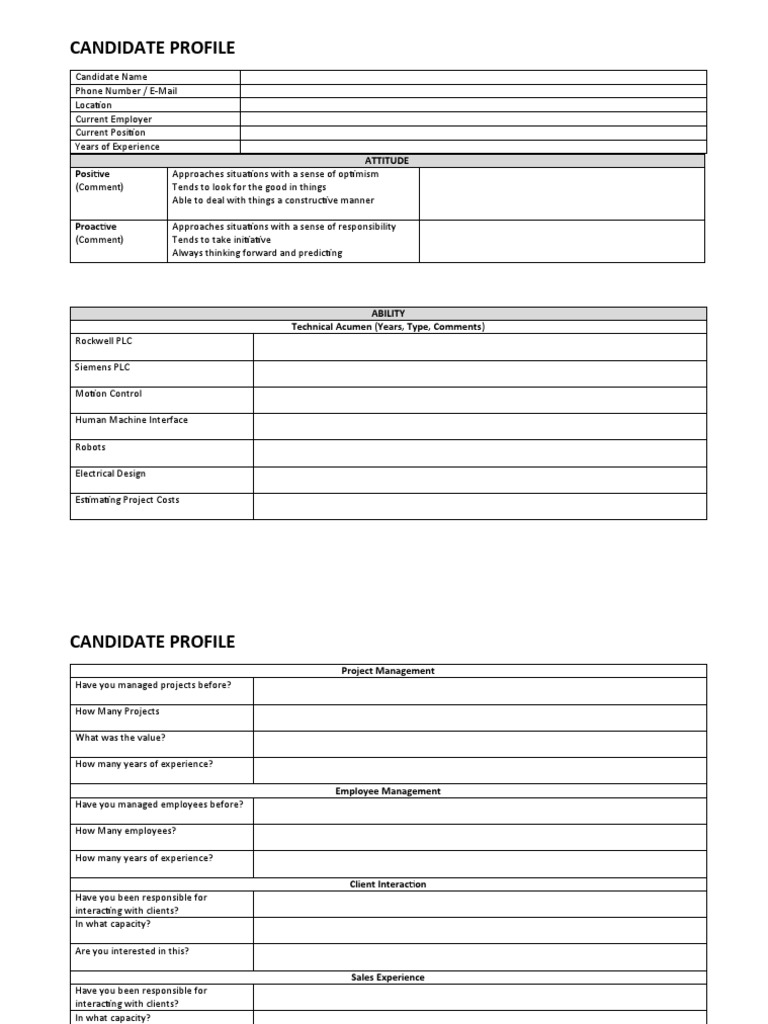 Candidate Profile Template PDF Employment Experience Candidate Profile Template PDF Employment Experience