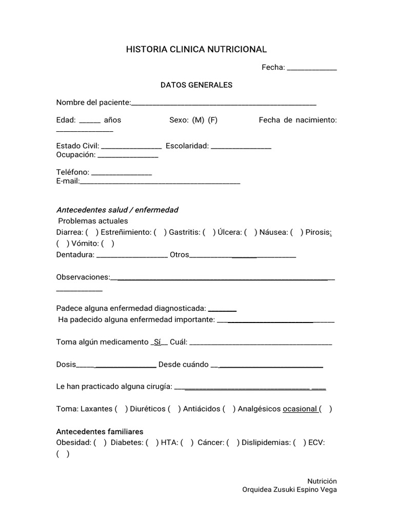 Historia Clinica Nutricional | PDF