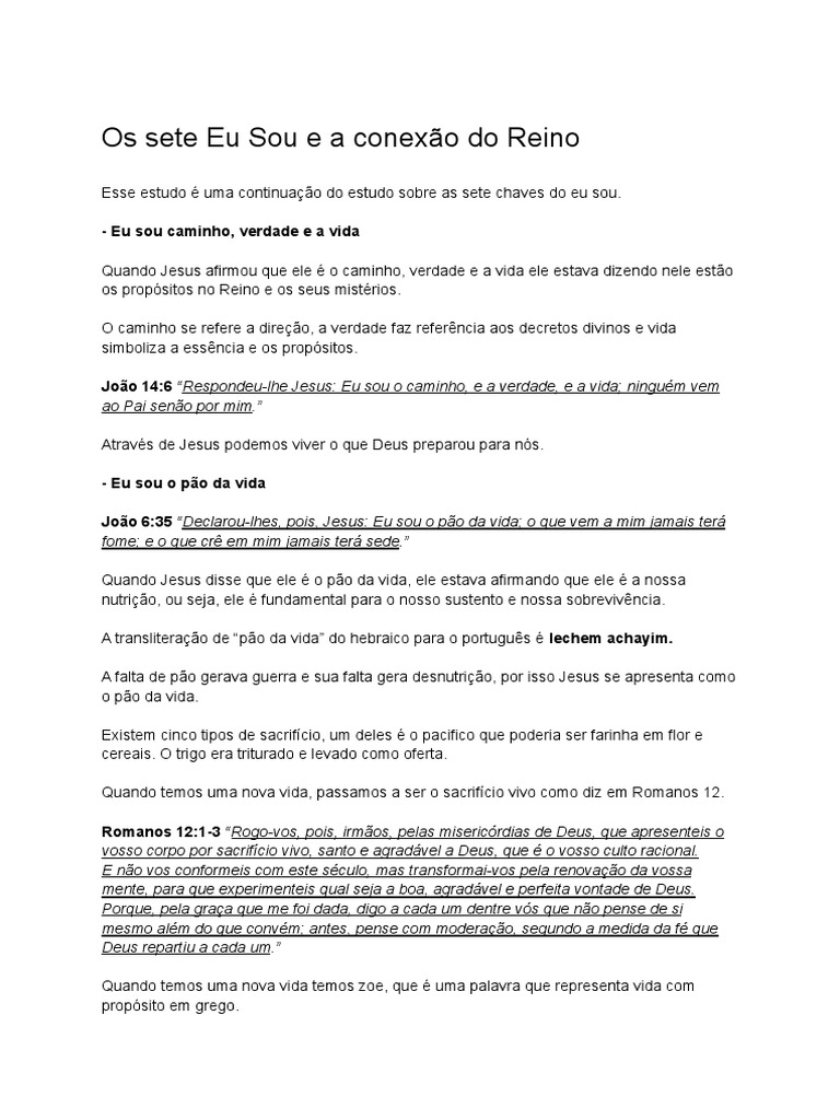 Os Sete Eu Sou e A Conexão Do Reino | Download grátis PDF | Jesus ...
