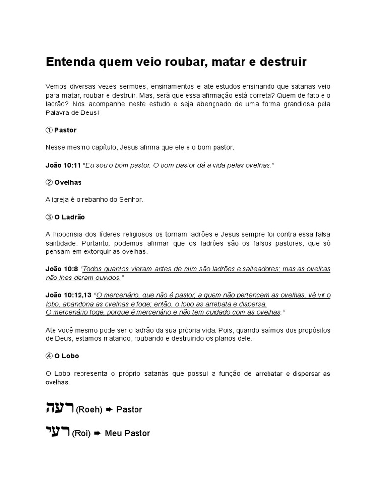 Entenda Quem Veio Roubar, Matar e Destruir | PDF
