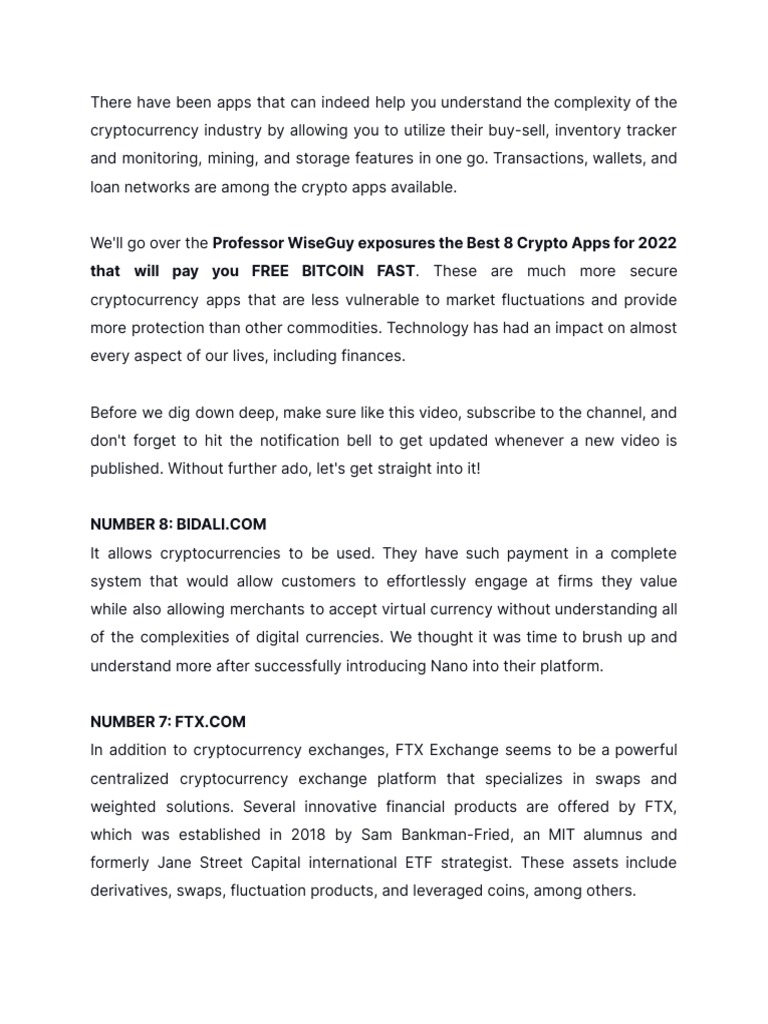 Top 8 Crypto Apps for Beginners | PDF | Cryptocurrency | Bitcoin