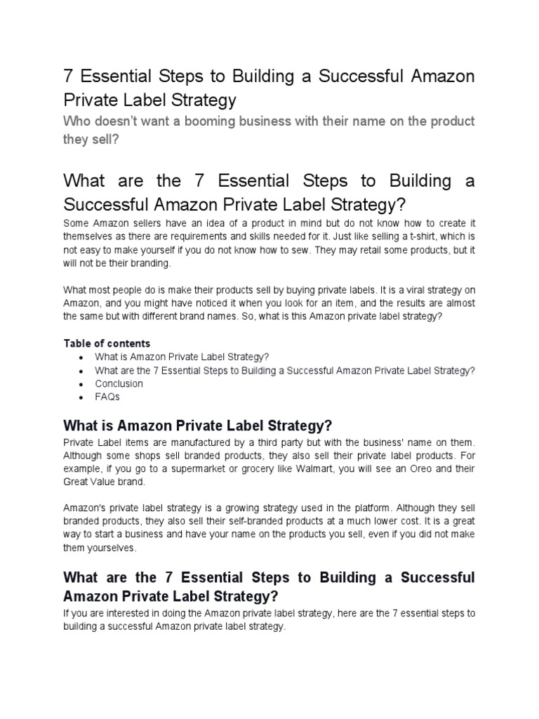 7 Essential Steps To Building A Successfull Amazon Private Label