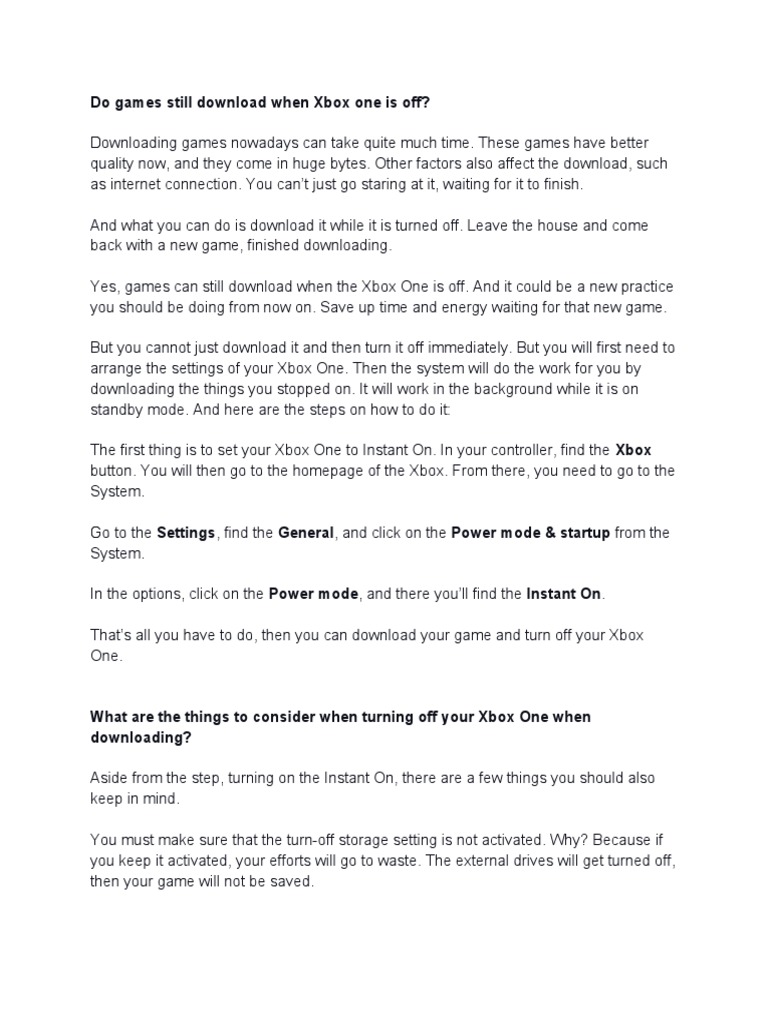 Do Games Still Download When Xbox One Is Off PDF Xbox Computer