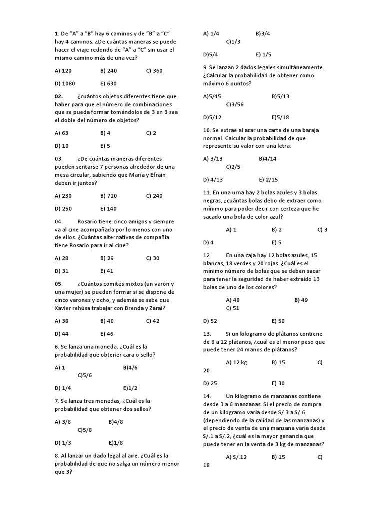 Problemas de Combinatoria y Probabilidad | PDF