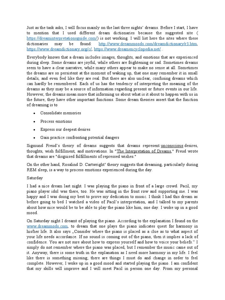 Dream Reflections and Interpretations | PDF | Dream | Psychology
