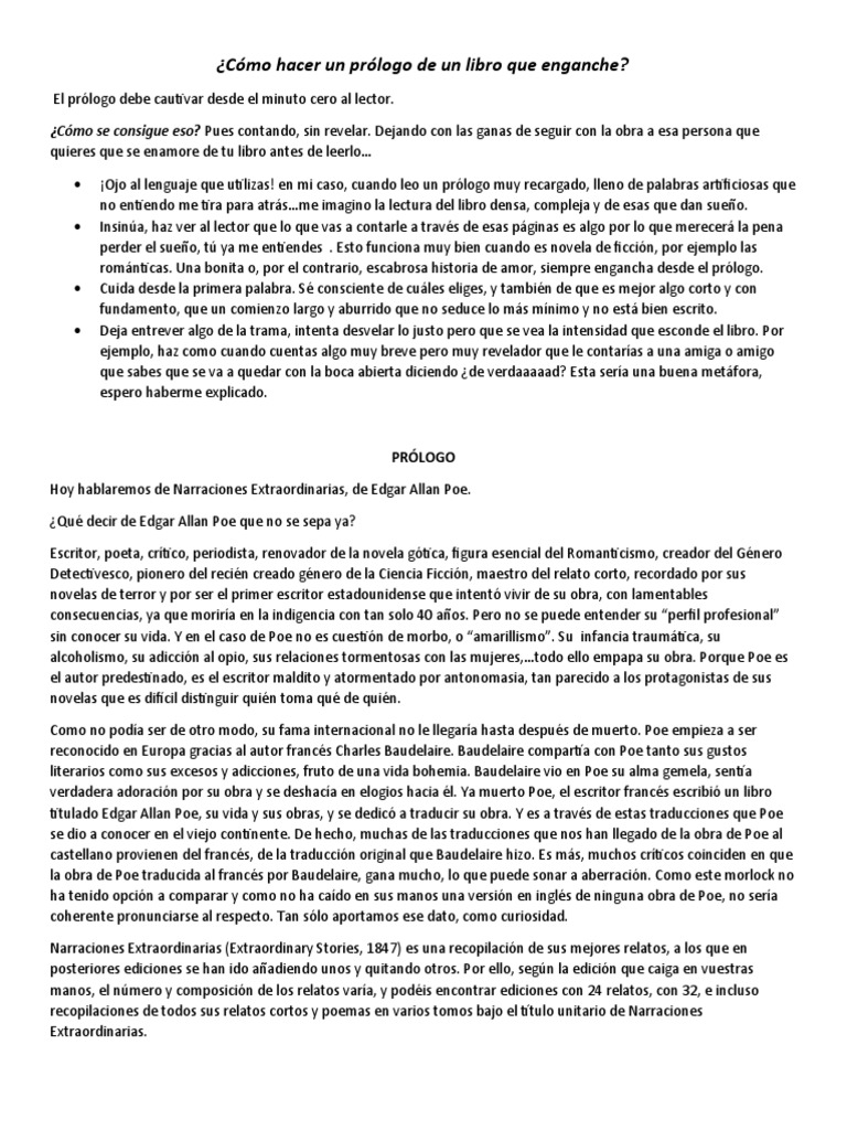 Cómo Hacer Un Prólogo de Un Libro Que Enganche | PDF | Edgar Allan Poe ...