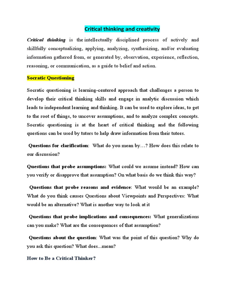 Enhancing Critical Thinking and Creativity | PDF | Critical Thinking ...