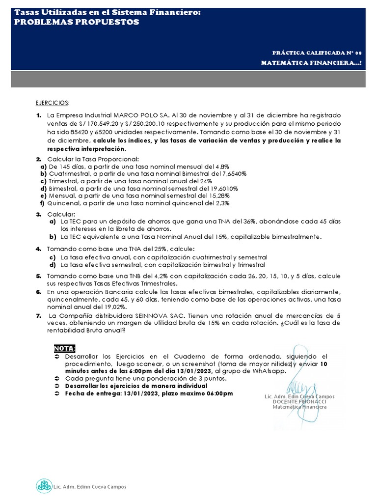 Ejercicios de Matemática Financiera | PDF | Finanzas Matemáticas ...