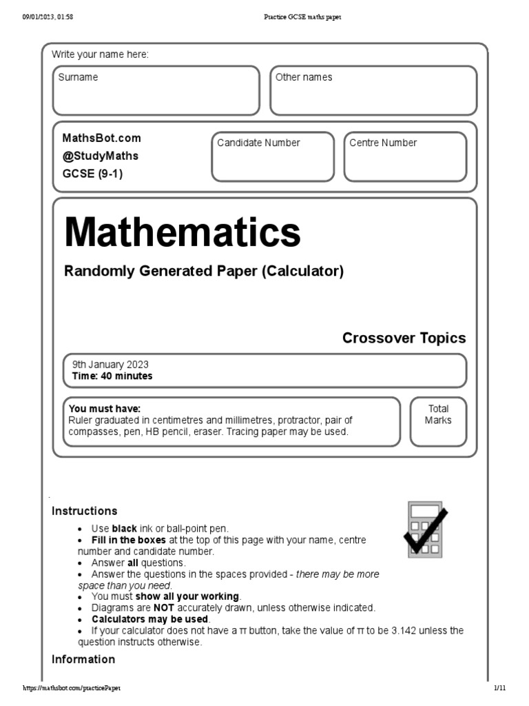 Practice GCSE Maths Paper Calcs Download Free PDF Area Litre