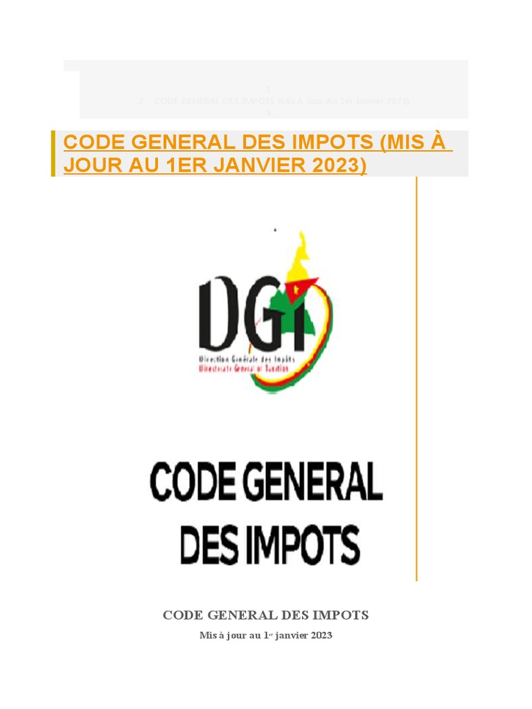 Code General Des Impots Au 1er Janvier 2023 PDF Impôts Impôt sur