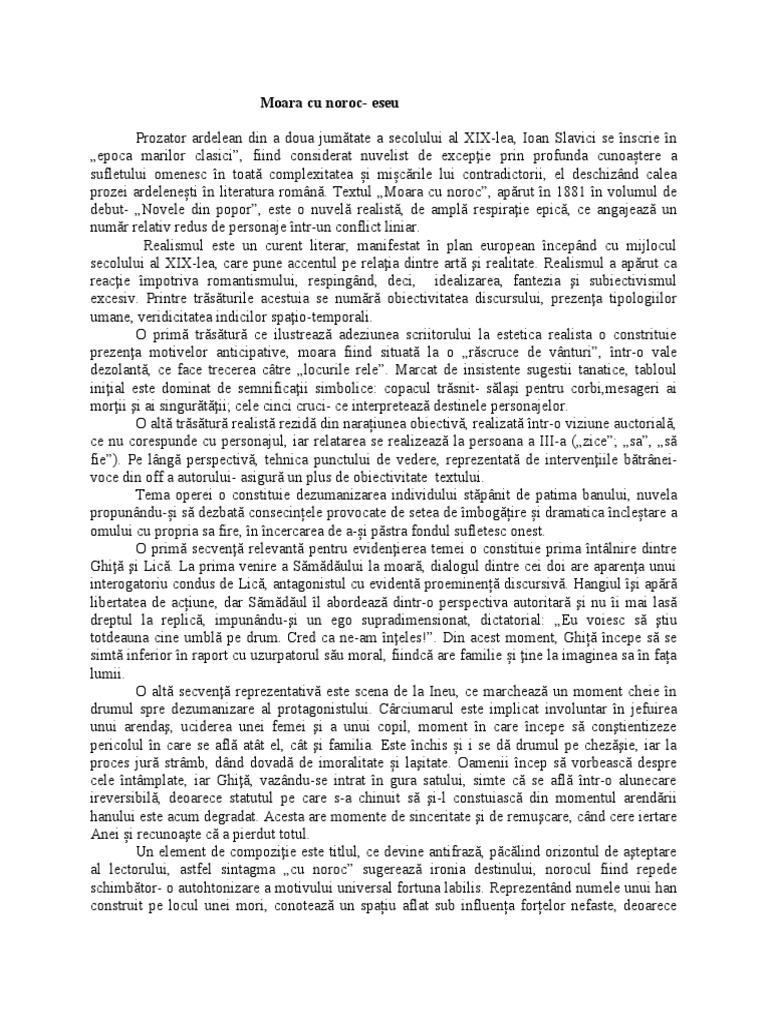 Relatie Incipit Final Moara Cu Noroc Moara Cu Noroc - NOU | PDF