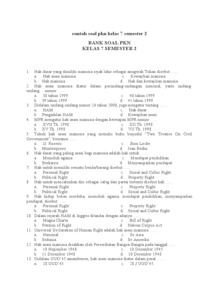 Memahami Konsep Penting: Contoh Soal PKN Kelas 7 Semester 2 Kurikulum 2013