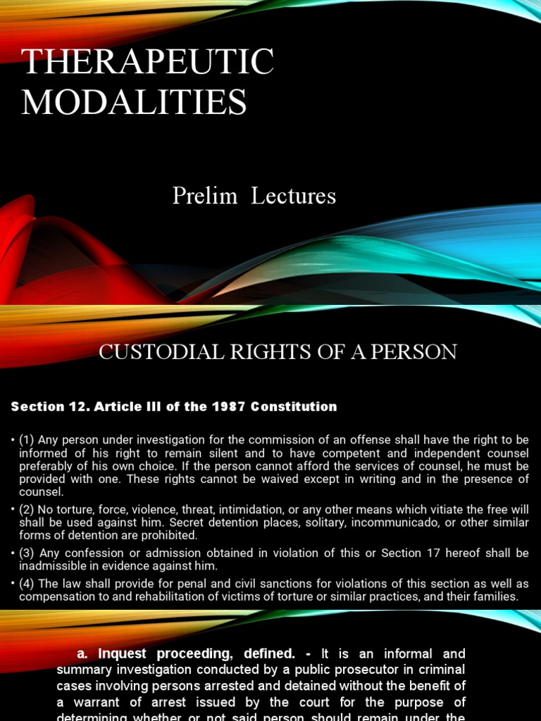 Therapeutic Modalities | PDF | Detention (Imprisonment) | Arrest