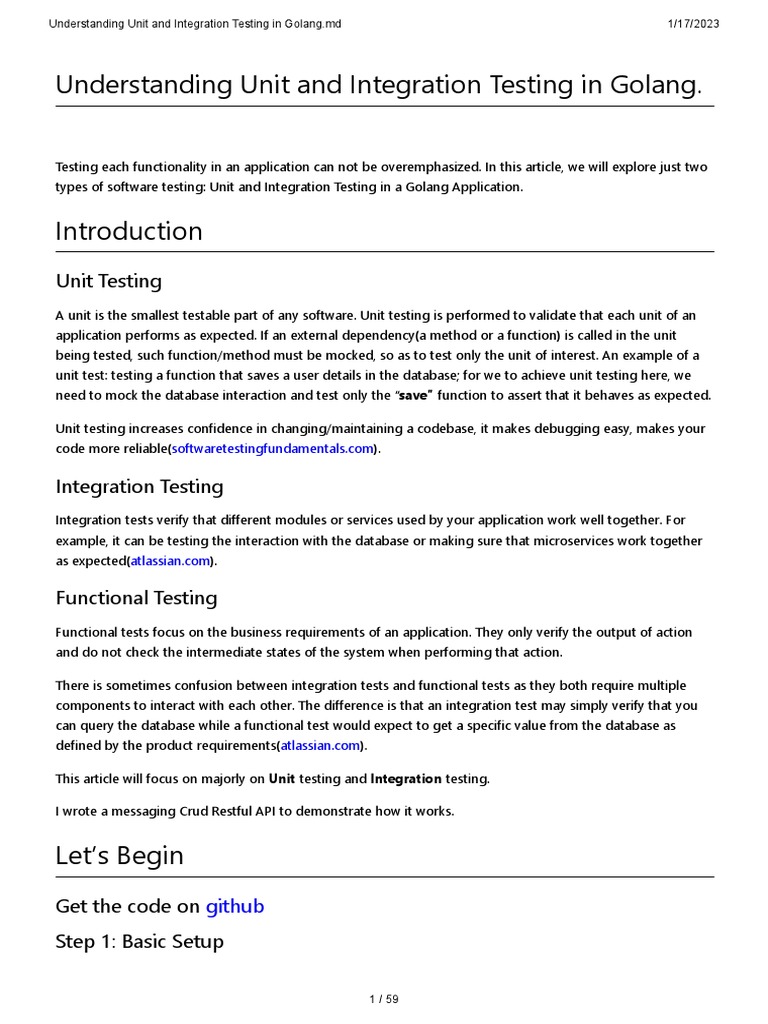 Understanding Unit and Integration Testing in Golang PDF Software