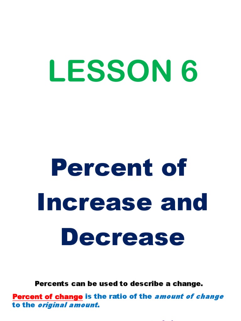 Lesson 6 - Percent of Increase or Decrease, Finding Discount and Sale ...