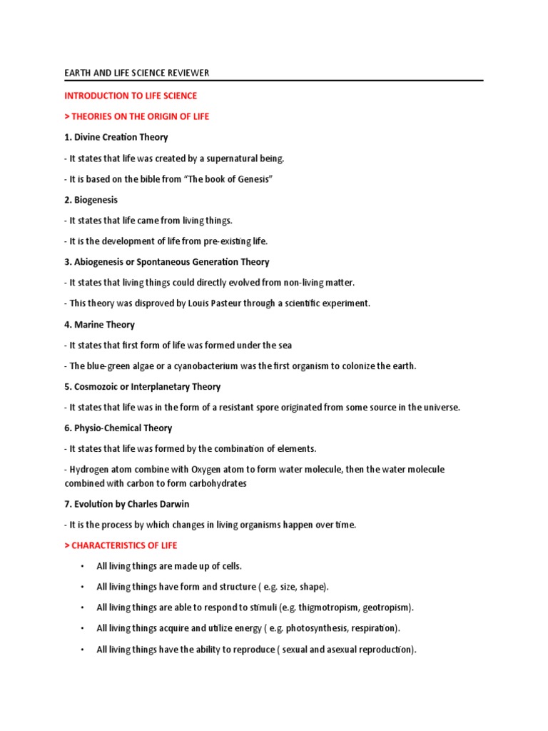 Earth and Life Science Reviewer PDF Cell (Biology) Cell Membrane