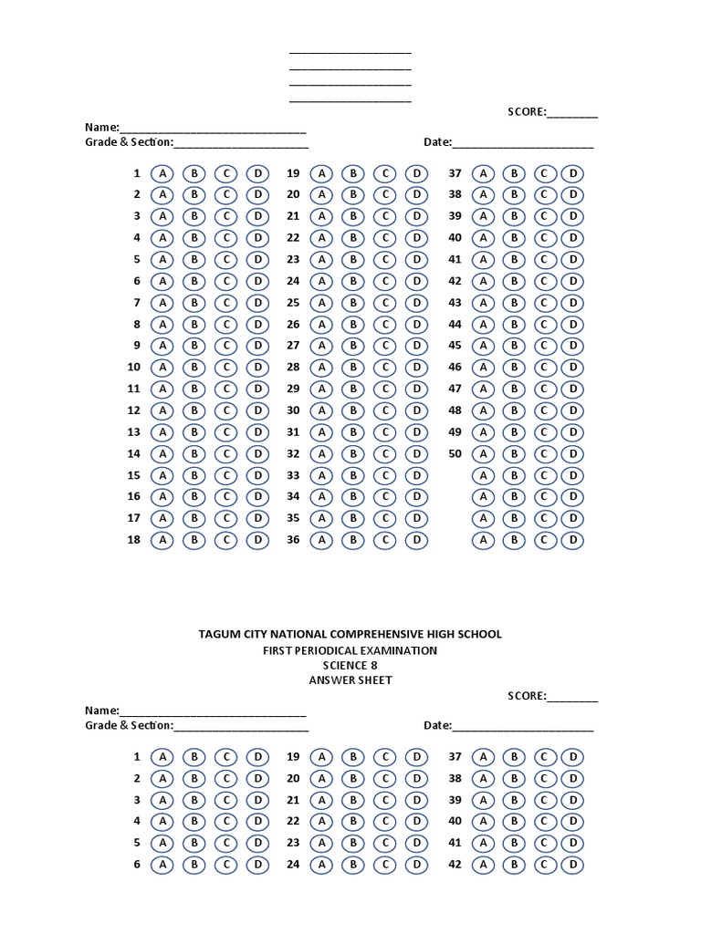 Test Answer Sheet Template 50items | PDF | Tests | Educational Institutions