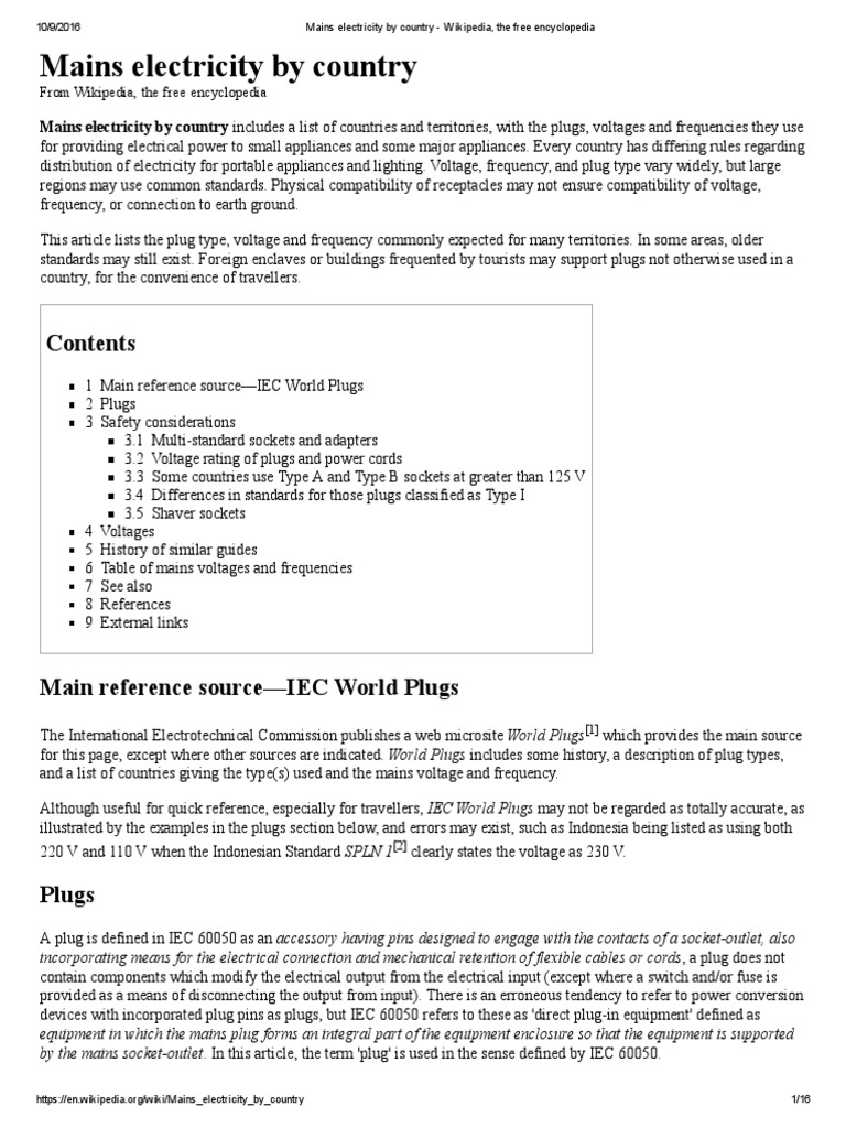 Mains Electricity by Country Wikipedia, The Free Encyclopedia PDF