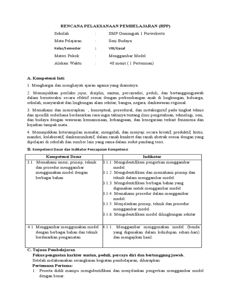 RPP Menggambar Model Seni Budaya VIII | PDF