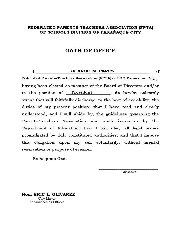 FPTA Oath of Office Ceremony | PDF