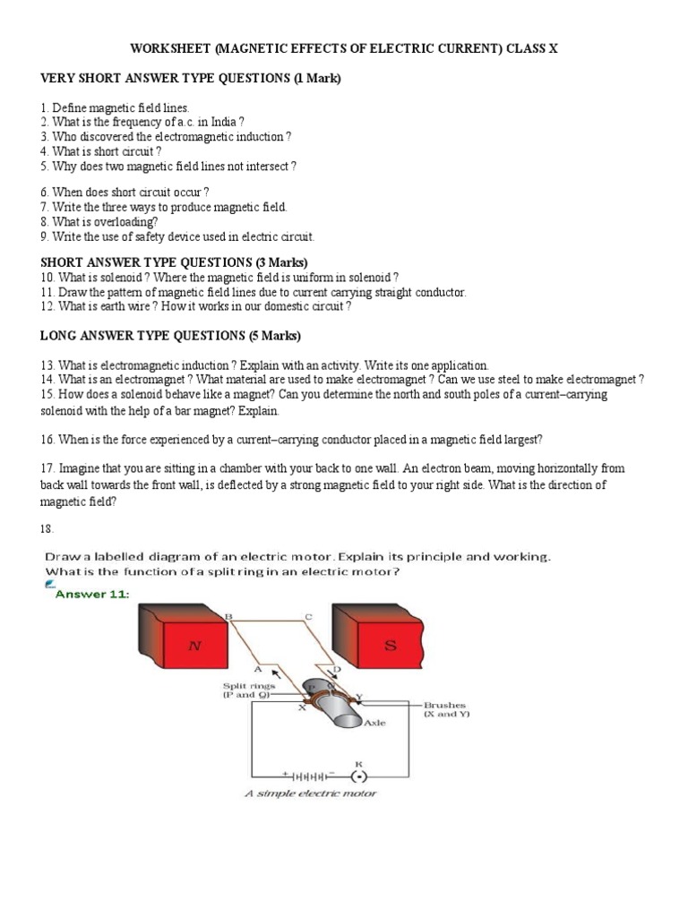Worksheet Magnetic Effects of Current Class X | PDF