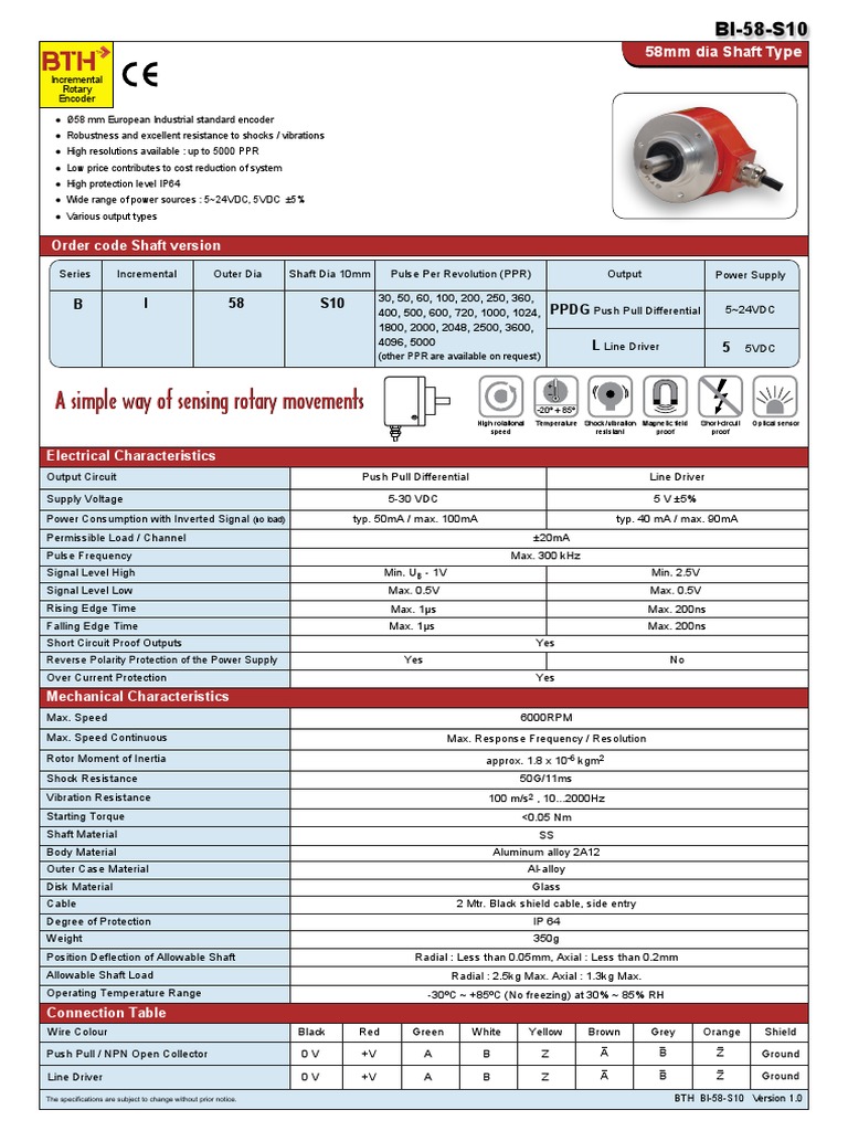 BTH Incremental Encoders BI-58-S10 | PDF | Electrical Engineering ...
