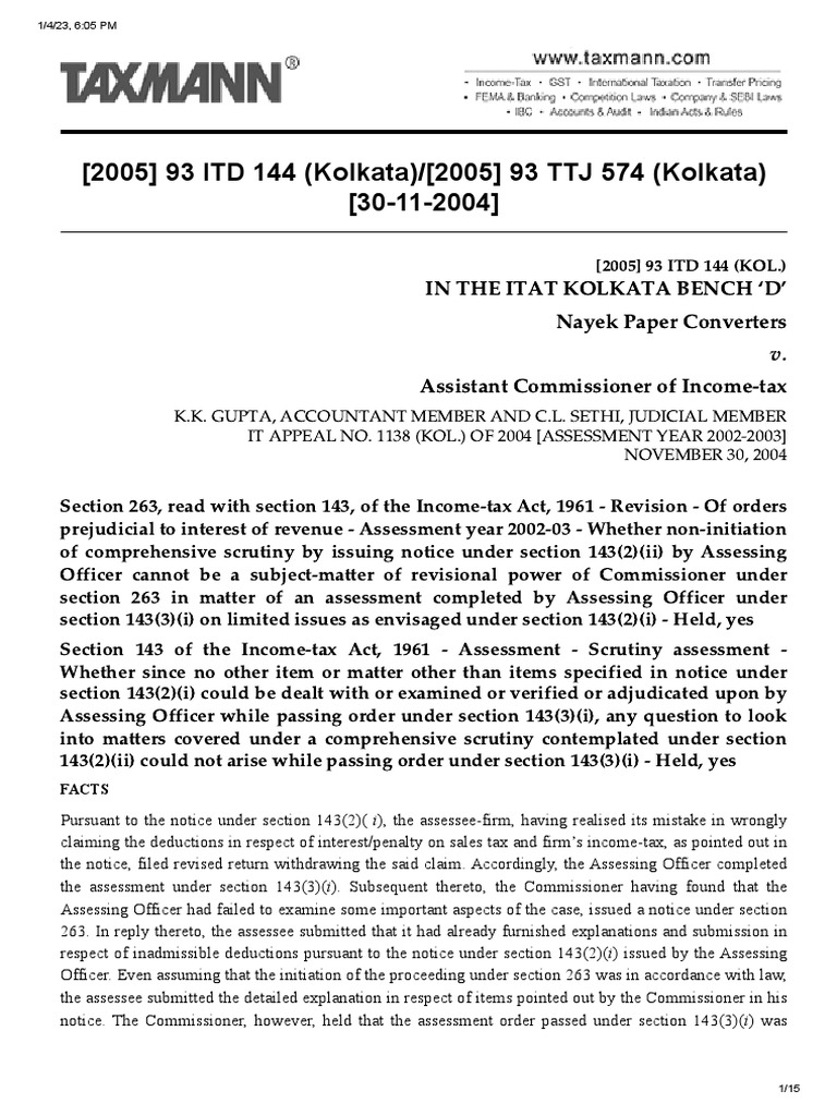 Nayek Paper Converters (2005) 93 ITD 144 (Kol.) PDF Tax Deduction